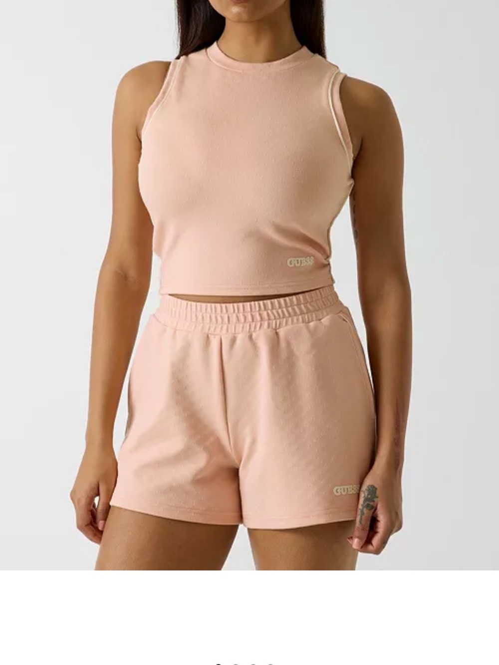 NWT GUESS Blush Pink Ribbed Crop Tank and Shorts Set